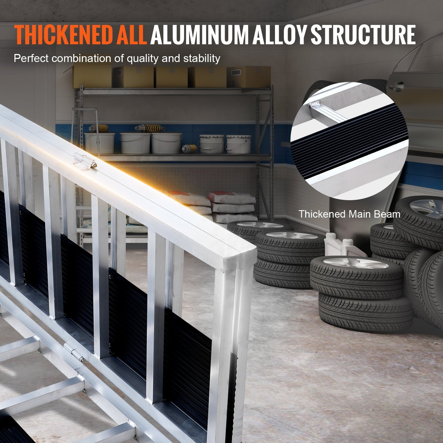 Dreifach faltbare Laderampe, 2160 x 1375 mm, rutschfeste Aluminium-Anhängerrampe mit kompaktem Design, einfache Lagerung, 680,4 kg Tragfähigkeit, für Schneemobile, ATVs, Traktoren, Rasenmäher, Anhänger, Motorräder