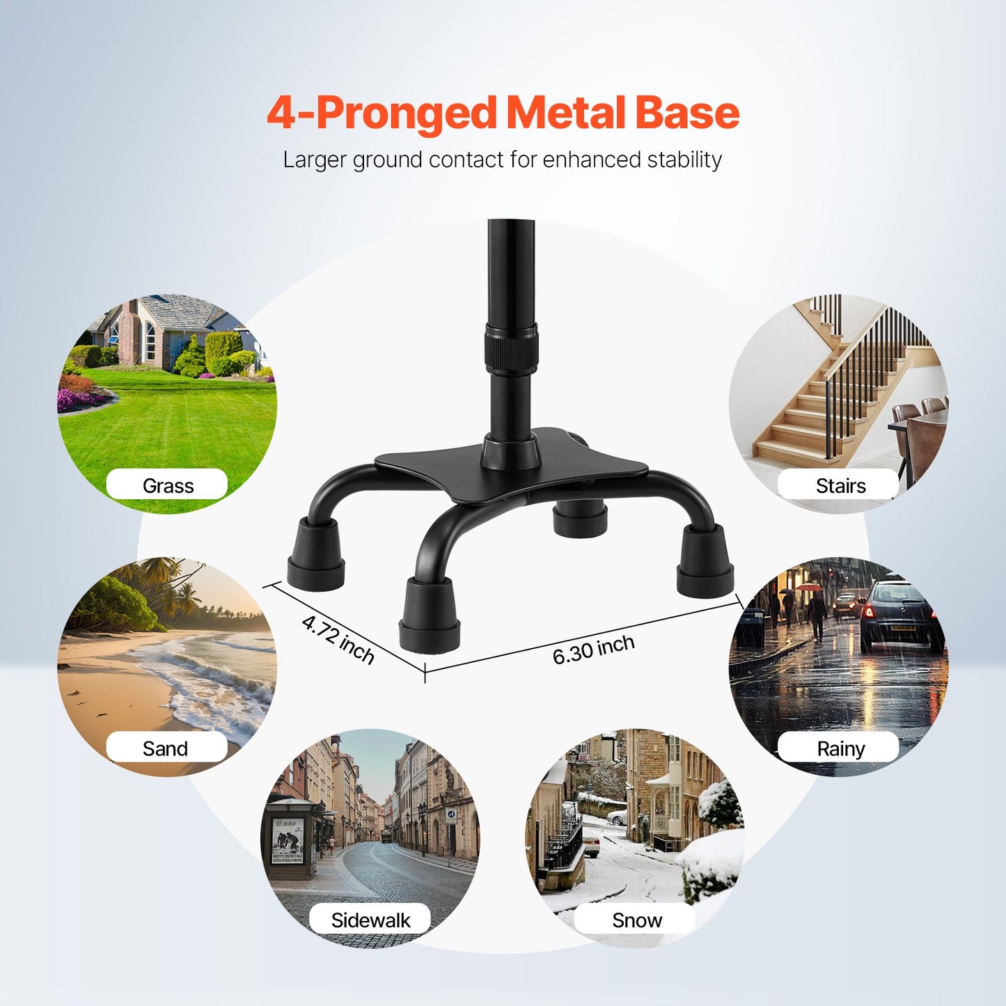 Quad Walking Cane, 10-Level Height Adjustable Walking Stick with 4-Pronged Stable Base, Lightweight & Portable Aluminum Mobility Walking Aid for Seniors Adults Man Woman, 250LBS Loading Capacity