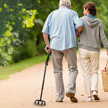 Quad Walking Cane, 10-Level Height Adjustable Walking Stick with 4-Pronged Stable Base, Lightweight & Portable Aluminum Mobility Walking Aid for Seniors Adults Man Woman, 250LBS Loading Capacity