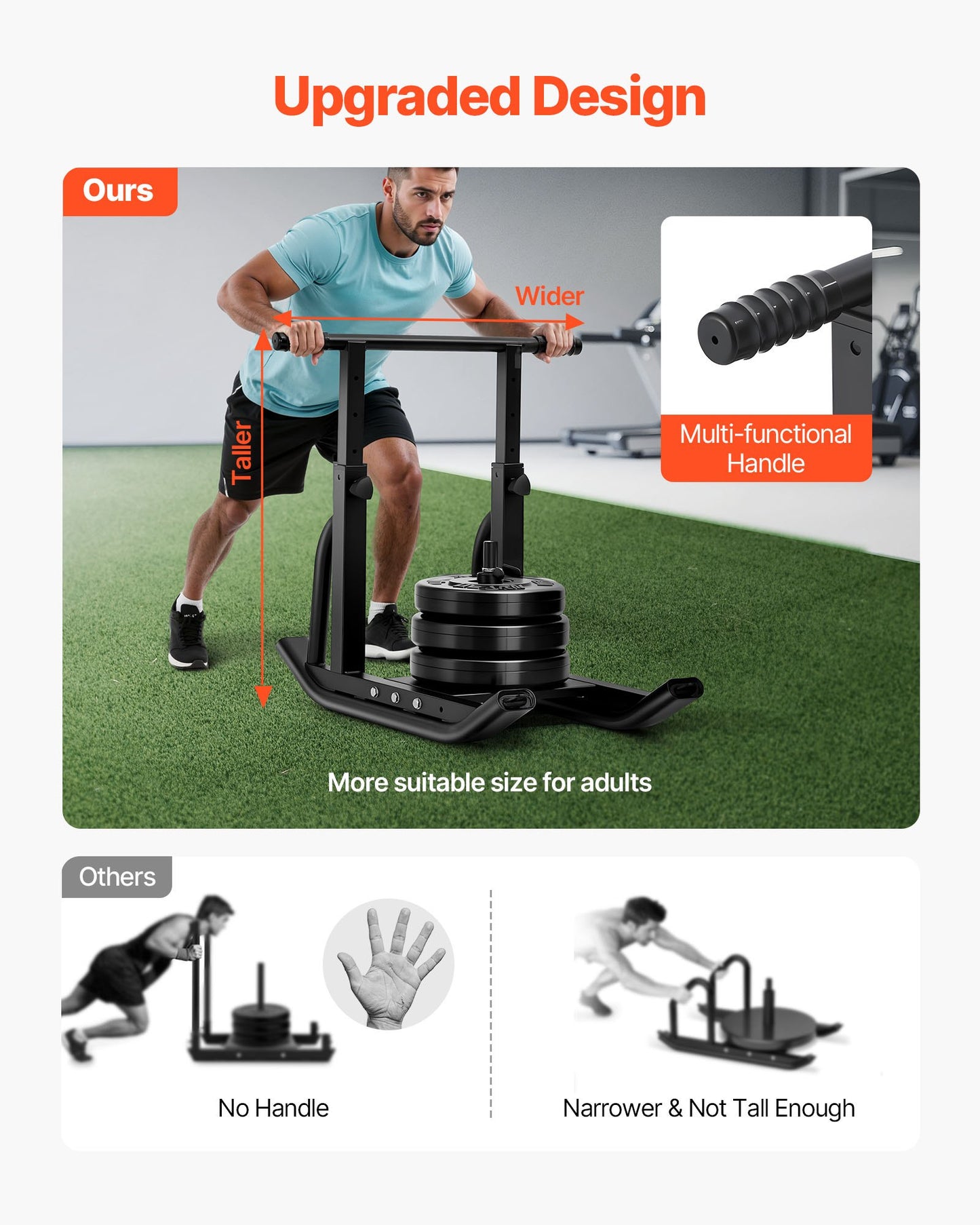 Gewichtsschlitten, Stahl-Kraftschlitten, Fitness-Trainingsschlitten zur Steigerung der Geschwindigkeit beim sportlichen Training, Trainingsgerät mit höhenverstellbarem Griff, kompatibel mit 25/51-mm-Gewichtsscheiben, Schwarz