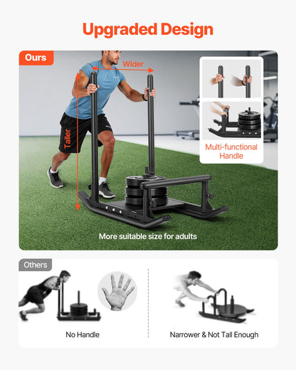 Gewichtsschlitten, Stahl-Kraftschlitten, Fitness-Krafttrainingsschlitten zur Verbesserung der Geschwindigkeit beim sportlichen Training, Trainingsgerät mit Griff, kompatibel mit 25/51-mm-Gewichtsscheiben, Schwarz