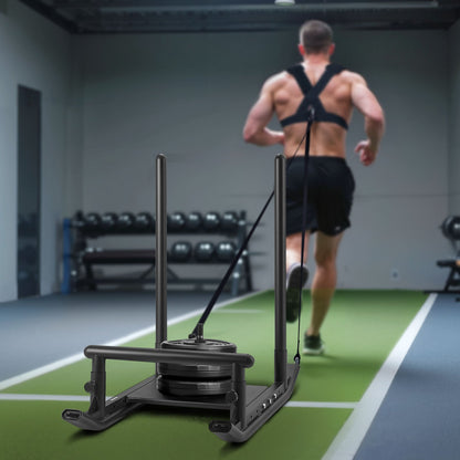 Gewichtsschlitten, Stahl-Kraftschlitten, Fitness-Krafttrainingsschlitten zur Verbesserung der Geschwindigkeit beim sportlichen Training, Trainingsgerät mit Griff, kompatibel mit 25/51-mm-Gewichtsscheiben, Schwarz
