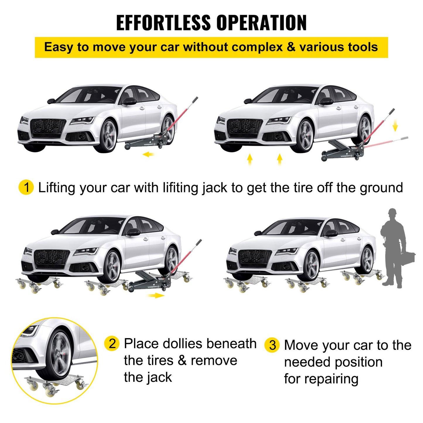 Mophorn Vehicle Positioning Wheel Dollies - 680Kg Per Dolly 2Pcs Tire Car Wheel Dollies Car Skate Dolly Van Positioning Garage Jack