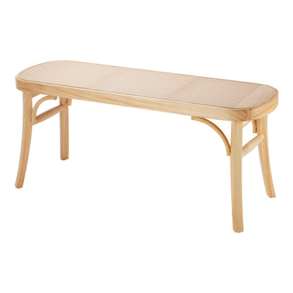 Rattan Bench, 43.3" Wooden Rattan Bench, Entrywway Bench with Oak Wood Legs, Bedroom End of Bed Boho Bench with Hand Woven Rattan, for Living Room, Kitchen