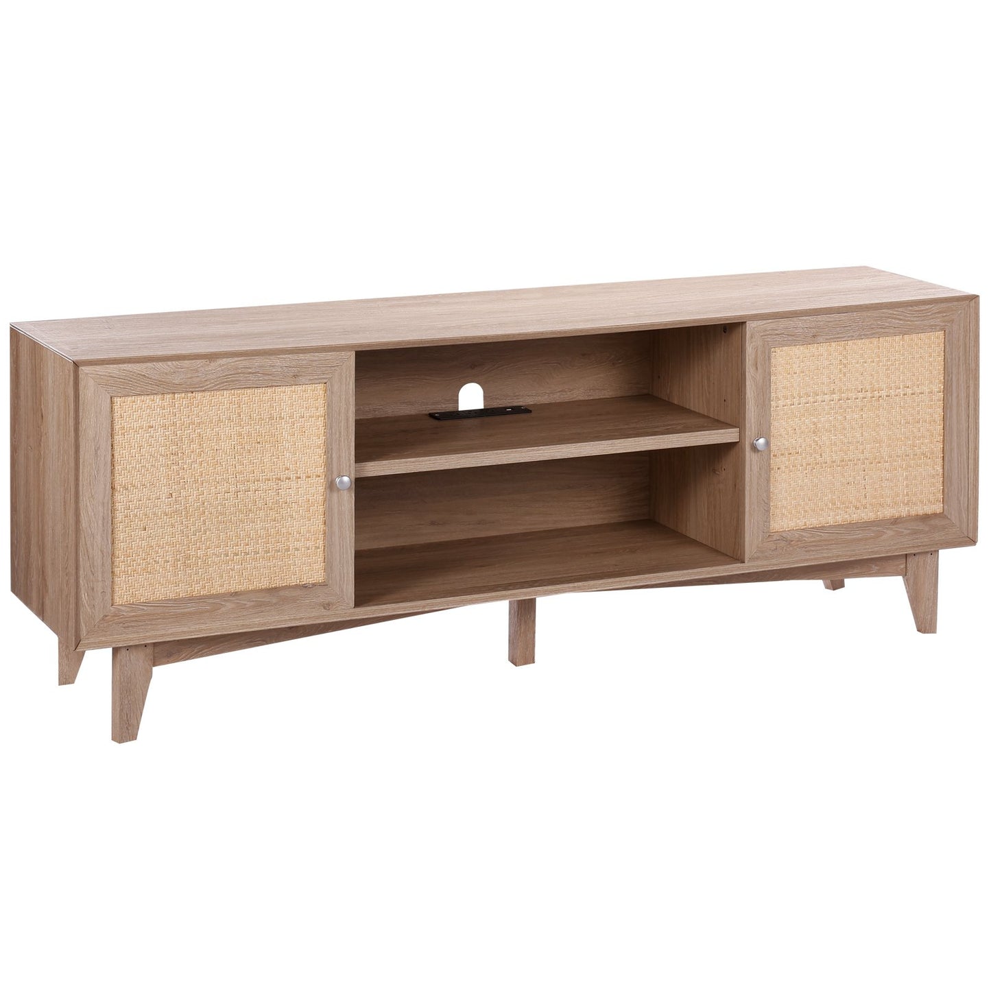 Rattan-TV-Ständer 191cm Fernseher Boho-TV-Schrank Fernsehschrank Eiche