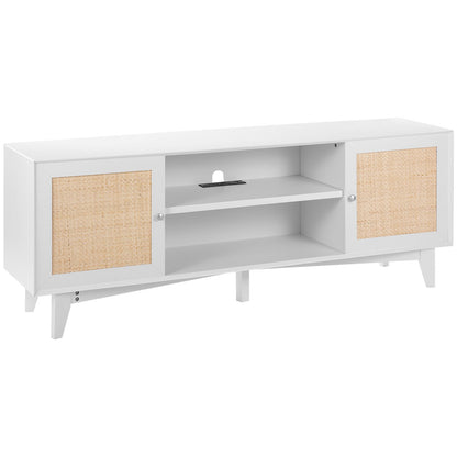 TV-Ständer aus Rattan, 191 cm TV-Möbel im Boho-Stil, weißer TV-Schrank