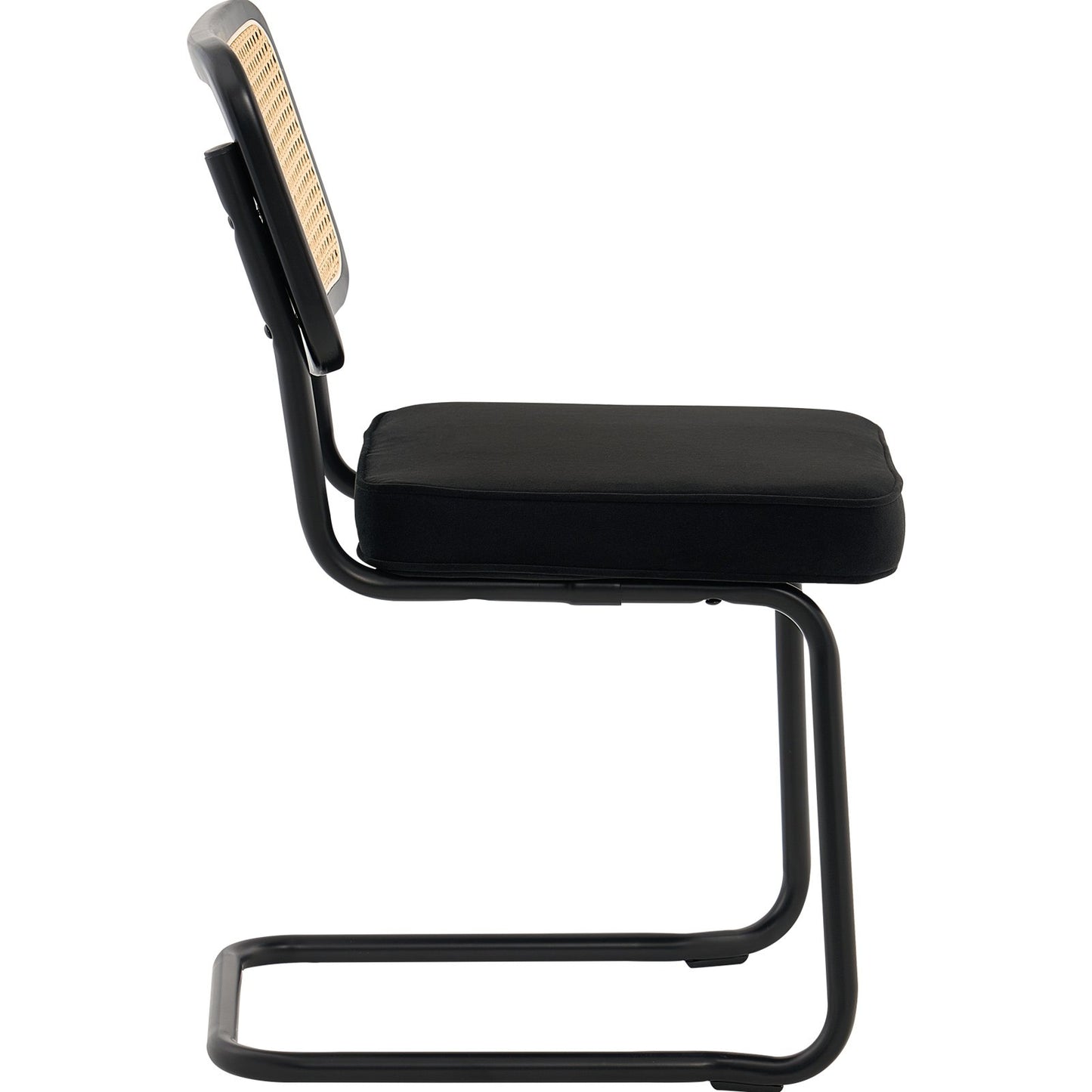 Rattanstühle, 2er-Set, Esszimmerstuhl im Mid-Century-Modern-Stil, gepolsterter Samt-Akzentstuhl mit Rattanlehne, Retro-Esszimmerstuhl für Küche, Wohnzimmer, Schlafzimmer, Leseraum, Büro, Schwarz