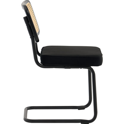 Rattan Chairs, Set of 4, Mid Century Modern Dining Chair, Upholstered Velvet Accent Chair with Rattan Back, Retro Dining Room Kitchen Chair for Living Room, Bedroom, Reading Room, Office, Black