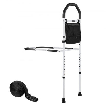 Bed Rail for Elderly, Bedside Assist Rails with Supporting Leg and PU Handrail, Adjustable Height Carbon Steel Pipe Bedside Cane, Bed Bars for Seniors & Patients, Fits King, Queen, Full, Twin