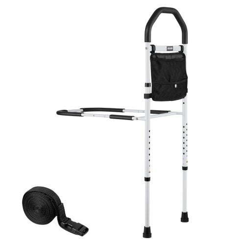 Bed Rail for Elderly, Bedside Assist Rails with Supporting Leg and PU Handrail, Adjustable Height Carbon Steel Pipe Bedside Cane, Bed Bars for Seniors & Patients, Fits King, Queen, Full, Twin