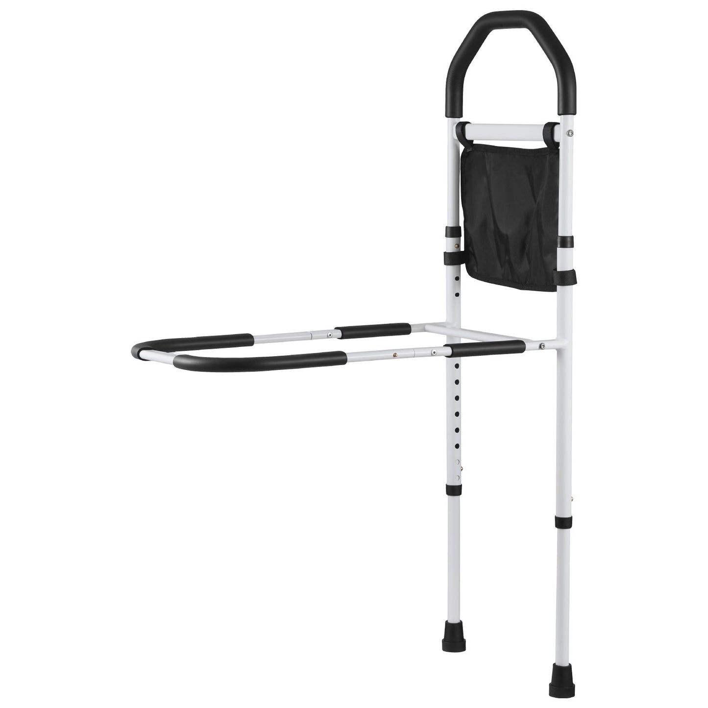 Bed Rail for Elderly, Bedside Assist Rails with Supporting Leg and PU Handrail, Adjustable Height Carbon Steel Pipe Bedside Cane, Bed Bars for Seniors & Patients, Fits King, Queen, Full, Twin