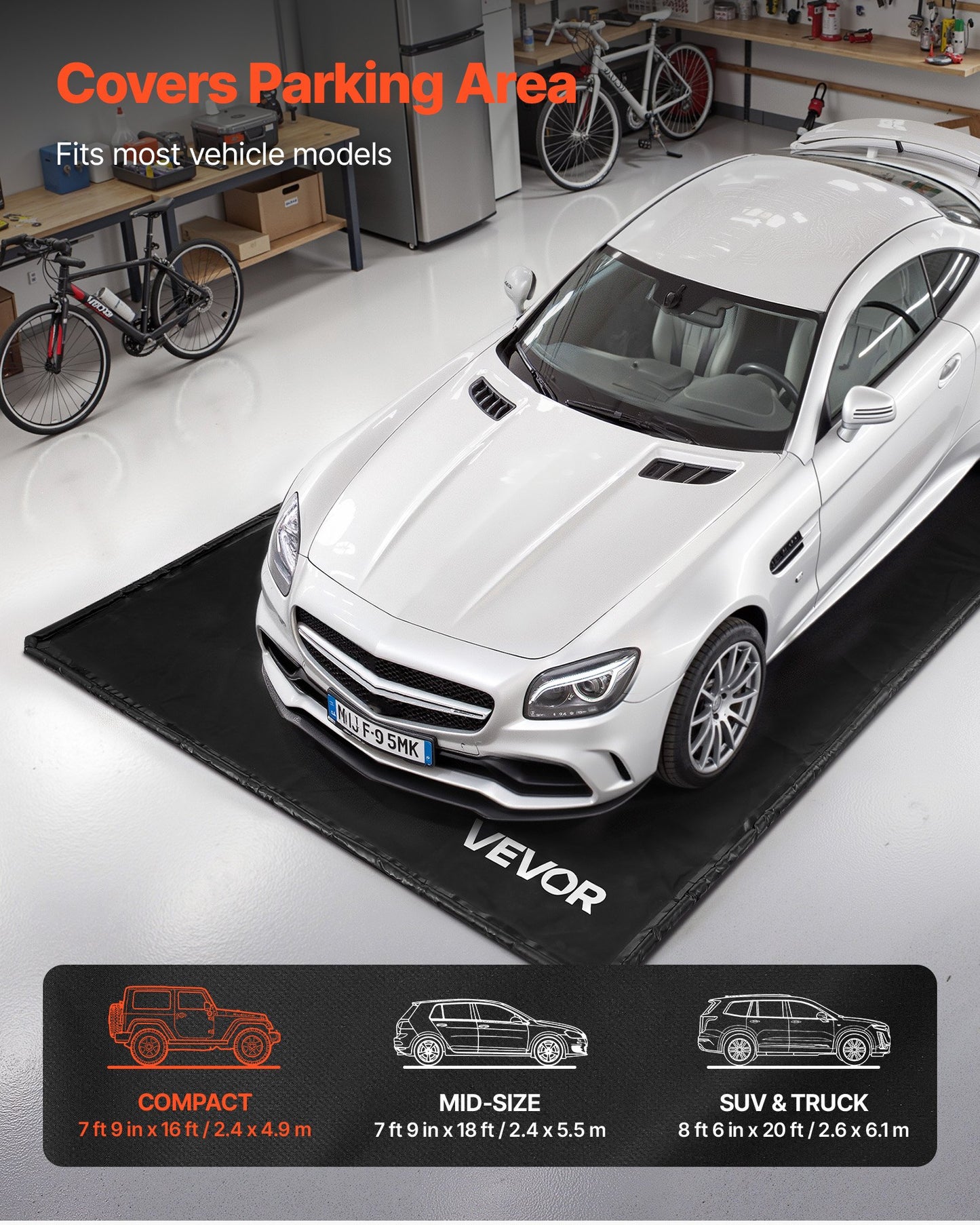 Auffangmatte, 2,4 x 4,9 m, rutschfeste PVC-Garagenbodenmatte mit Reinigungsabzieher, robust, langlebig, wasserdicht, schützt vor Schnee, Regen und Schlamm beim Parken von Autos, Schwarz