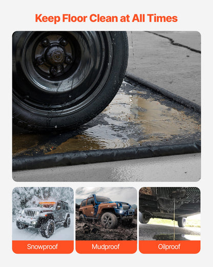 Auffangmatte, 2,4 x 4,9 m, rutschfeste PVC-Garagenbodenmatte mit Reinigungsabzieher, robust, langlebig, wasserdicht, schützt vor Schnee, Regen und Schlamm beim Parken von Autos, Schwarz