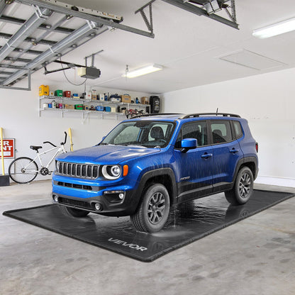 Auffangmatte, 2,4 x 4,9 m, rutschfeste PVC-Garagenbodenmatte mit Reinigungsabzieher, robust, langlebig, wasserdicht, schützt vor Schnee, Regen und Schlamm beim Parken von Autos, Schwarz