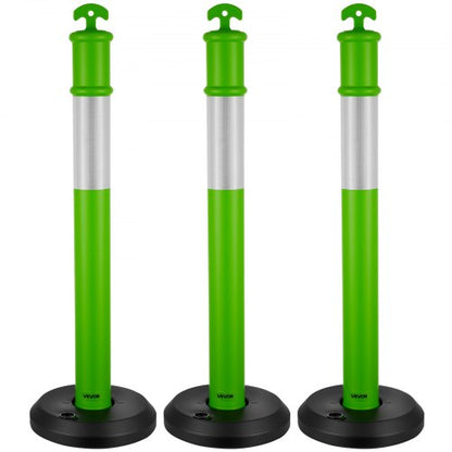 3 Pack Traffic Delineator Posts, 1140 mm Traffic Safety Cones with Fillable Base and Reflective Strips, Heavy Duty Delineator Posts for Construction Site, Parking Lot, Crowd Control, Green
