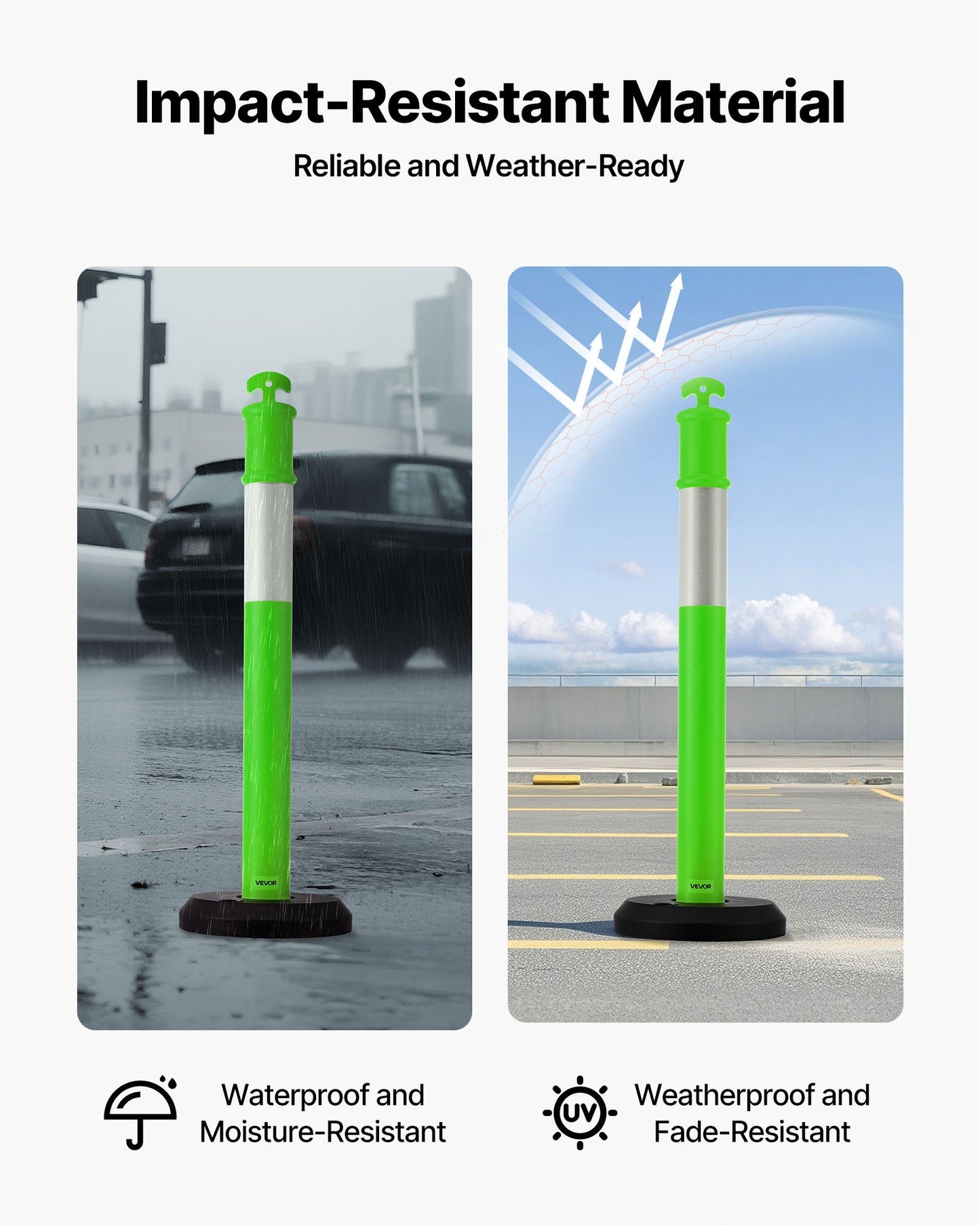 3 Pack Traffic Delineator Posts, 1140 mm Traffic Safety Cones with Fillable Base and Reflective Strips, Heavy Duty Delineator Posts for Construction Site, Parking Lot, Crowd Control, Green