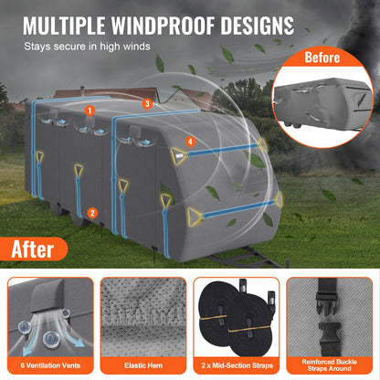Travel Trailer Cover, 20-22 ft RV Cover, 4-Layer Non-Woven Fabric Camper Cover, Waterproof, Windproof and Rip-Stop Class A RV Cover, with Storage Bag, Repair Patches, Straps and Tire Covers