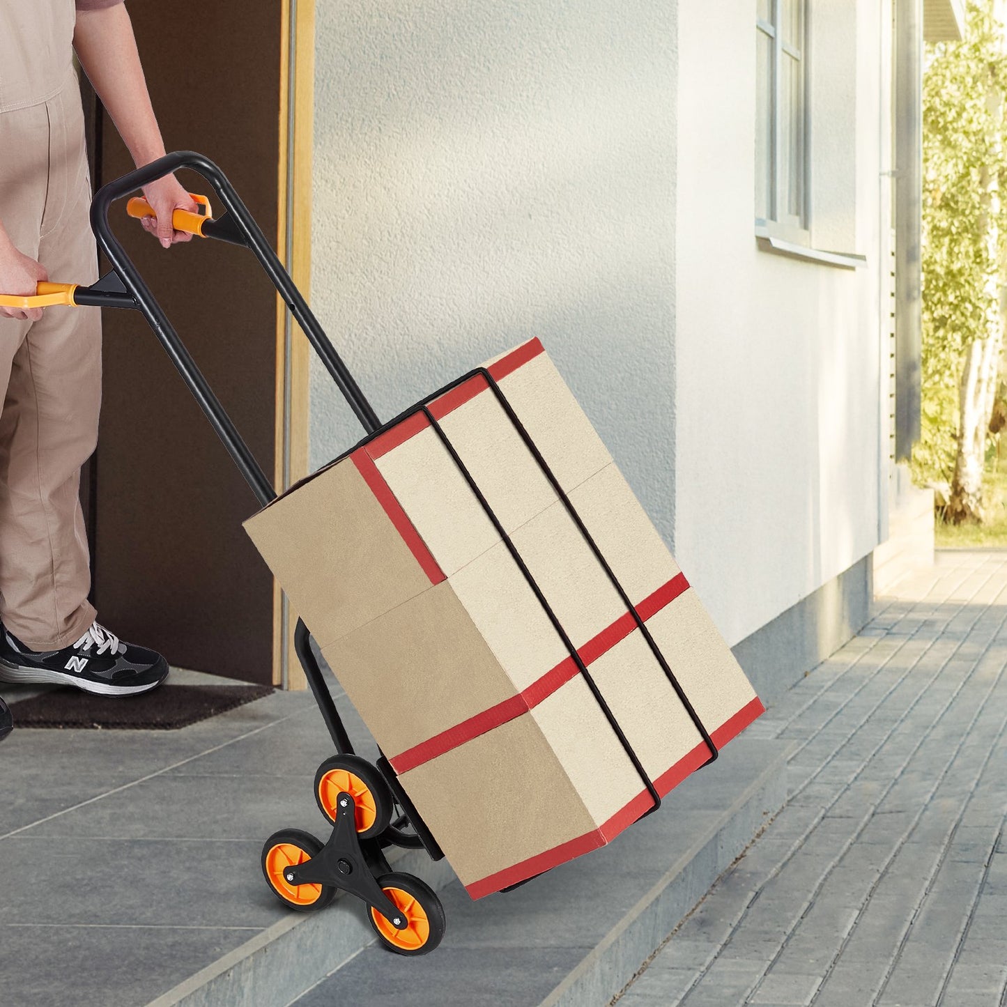 Treppensteigerwagen, Tragkraft 200 kg, robuster, klappbarer Transportwagen mit Doppelgriff, 6 Rädern und 2 elastischen Seilen für Zuhause, Büro, Einkaufen, Umzug und Lager