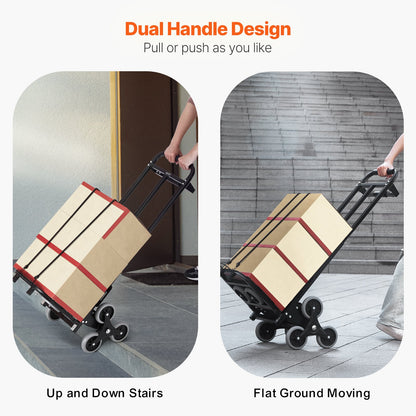 Stair Climbing Cart, 460 lbs Capacity Stair Climber Hand Truck and Dolly, Heavy-Duty Folding Trolley Cart with Dual Handle, 6 Wheels & 2 Elastic Ropes for Home Office Shopping Moving Warehouse