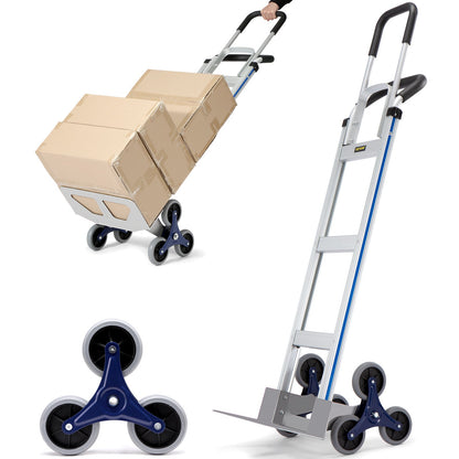 Stair Climbing Cart, 249.5 kg Load Capacity, Aluminum Hand Truck Dolly with Dual Handles, Integrated Frame & Nonslip Rubber Wheels, Multipurpose Stair Climber for Warehouse Shopping Airport