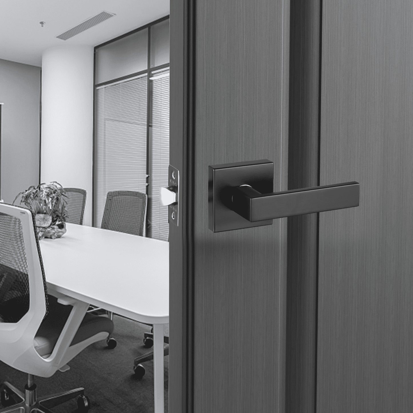 Passage Door Handle, 6 Pack Matte Black Door Lever, Left or Right Handing Reversible Lever Non-Locking, 45° Rotation to Open, Universal Square Interior for Hallways, Closets, Meeting Spaces