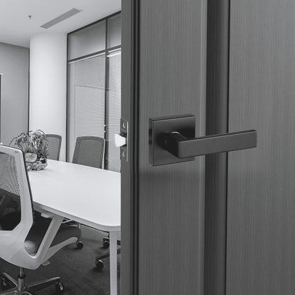Passage Door Handle, 6 Pack Matte Black Door Lever, Left or Right Handing Reversible Lever Non-Locking, 45° Rotation to Open, Universal Square Interior for Hallways, Closets, Meeting Spaces
