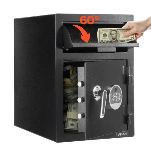 1,2 Kubikfuß großer Einwurftresor mit großem Fassungsvermögen, digitalem Tastenfeld, robustem 2-stöckigem Einwurffach und Ersatzschlüsseln für Bargeld, Bankbelege, Schmuck, Dokumente und Rechnungen, schwarz