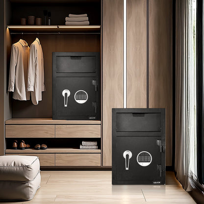 1,2 Kubikfuß großer Einwurftresor mit großem Fassungsvermögen, digitalem Tastenfeld, robustem 2-stöckigem Einwurffach und Ersatzschlüsseln für Bargeld, Bankbelege, Schmuck, Dokumente und Rechnungen, schwarz