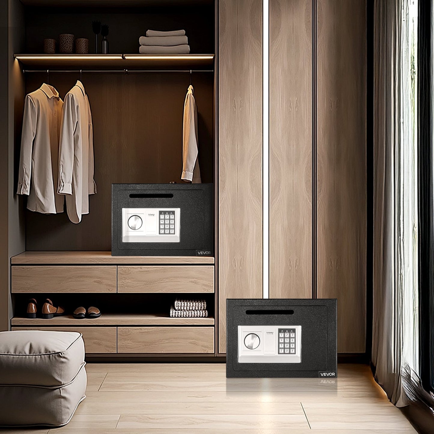 0,6 Kubikfuß großer Einwurftresor mit Passwort- und Drehknopfverschluss, robuster, kompakter Geldeinwurftresor mit vorderseitigem Schlossschlitz für Bargeld, Bankbelege, Schmuck, Dokumente und Rechnungen, schwarz