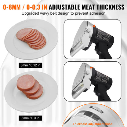 Elektrisches Shawarma-Messer, 80-W-Akku-Profi-Messer für türkische Küche, Gyros-Schneider aus Edelstahl für den gewerblichen Einsatz, Döner-Kebab-Fleischschneider mit 2 Klingen, Ø 100 mm, Schnittstärke 0–8 mm einstellbar