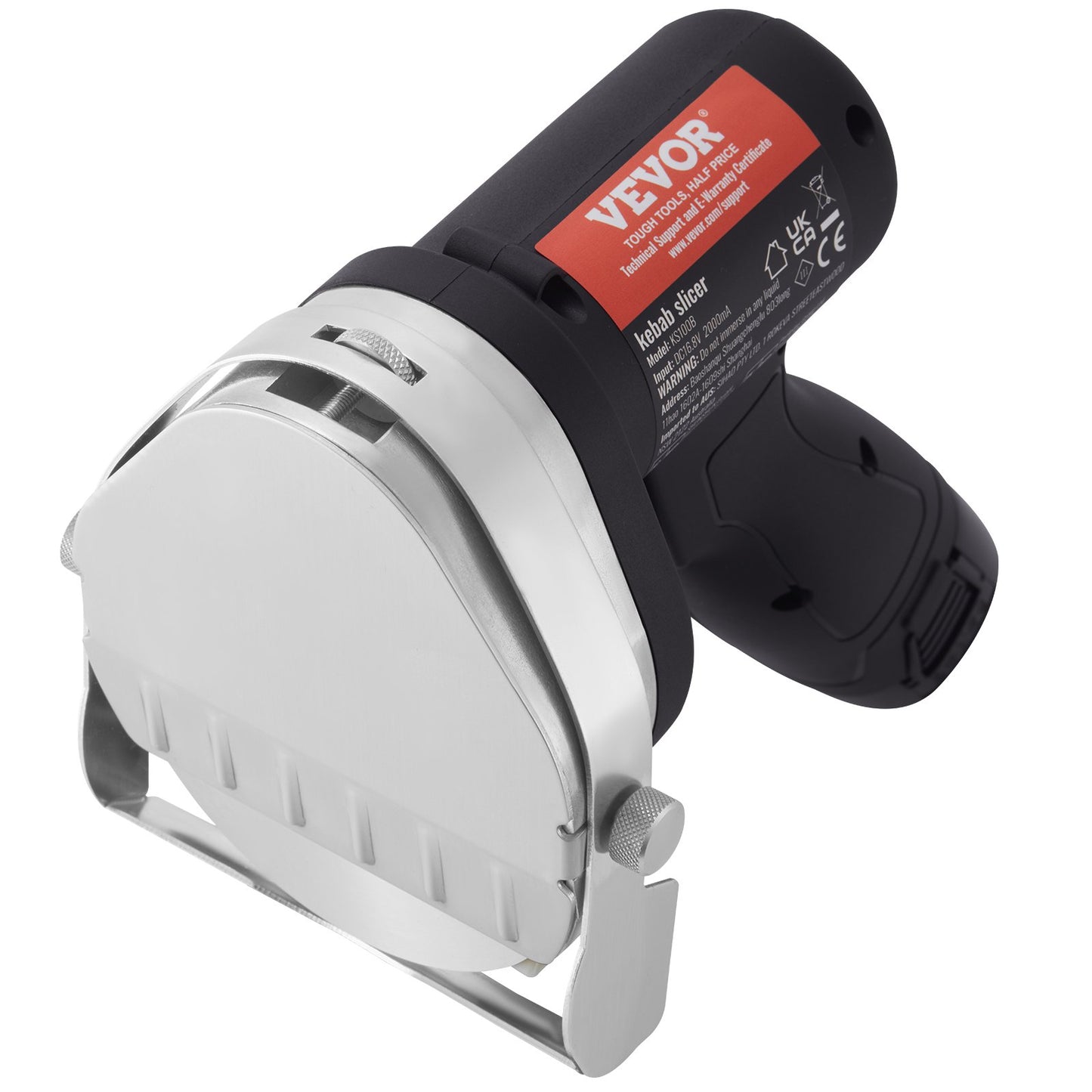 Elektrisches Shawarma-Messer, 80-W-Akku-Profi-Messer für türkische Küche, Gyros-Schneider aus Edelstahl für den gewerblichen Einsatz, Döner-Kebab-Fleischschneider mit 2 Klingen, Ø 100 mm, Schnittstärke 0–8 mm einstellbar