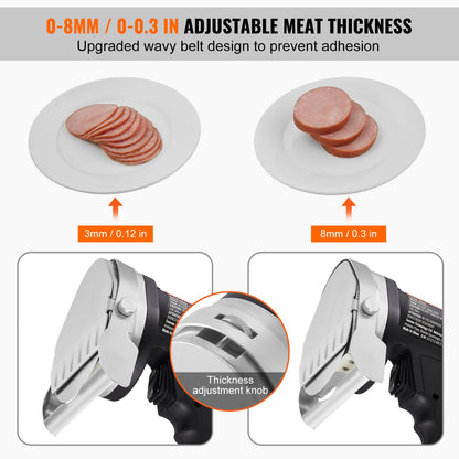 Electric Shawarma Knife, 80W Professional Turkish Kebab Knife, Commercial Stainless Steel Gyro Cutter, Doner Kebab Meat Slicer with 2 Blades, Φ4"/100mm Blade Diameter, 0-8mm Adjustable Thickness