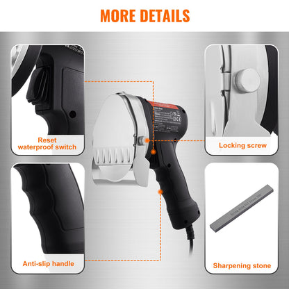 Electric Shawarma Knife, 80W Professional Turkish Kebab Knife, Commercial Stainless Steel Gyro Cutter, Doner Kebab Meat Slicer with 2 Blades, Φ4"/100mm Blade Diameter, 0-8mm Adjustable Thickness