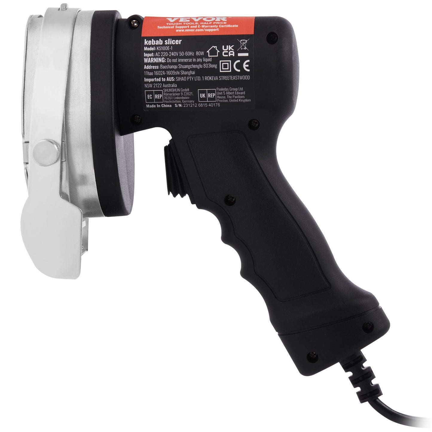 Electric Shawarma Knife, 80W Professional Turkish Kebab Knife, Commercial Stainless Steel Gyro Cutter, Doner Kebab Meat Slicer with 2 Blades, Φ4"/100mm Blade Diameter, 0-8mm Adjustable Thickness