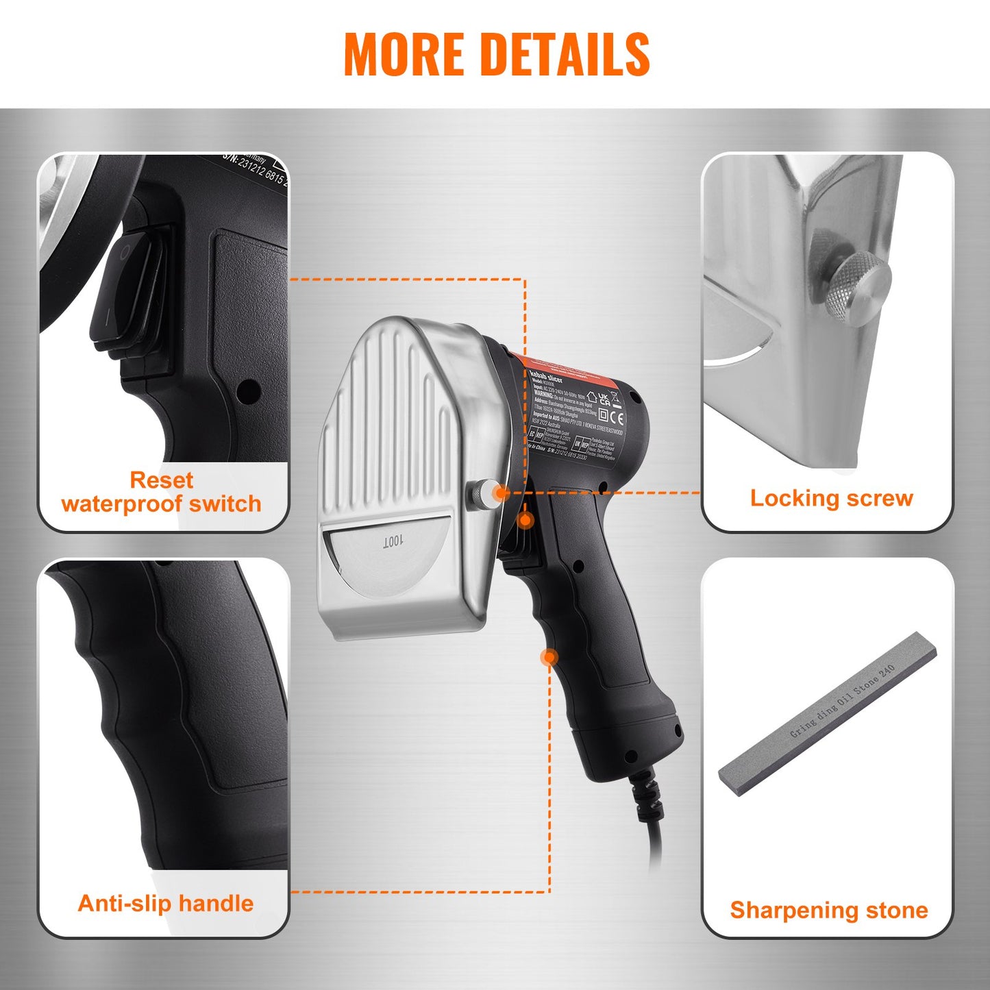 Electric Shawarma Knife, 80W Professional Turkish Kebab Knife, Commercial Stainless Steel Gyro Cutter, Doner Kebab Meat Slicer with 2 Blades, Φ4"/100mm Blade Diameter, 0-8mm Adjustable Thickness