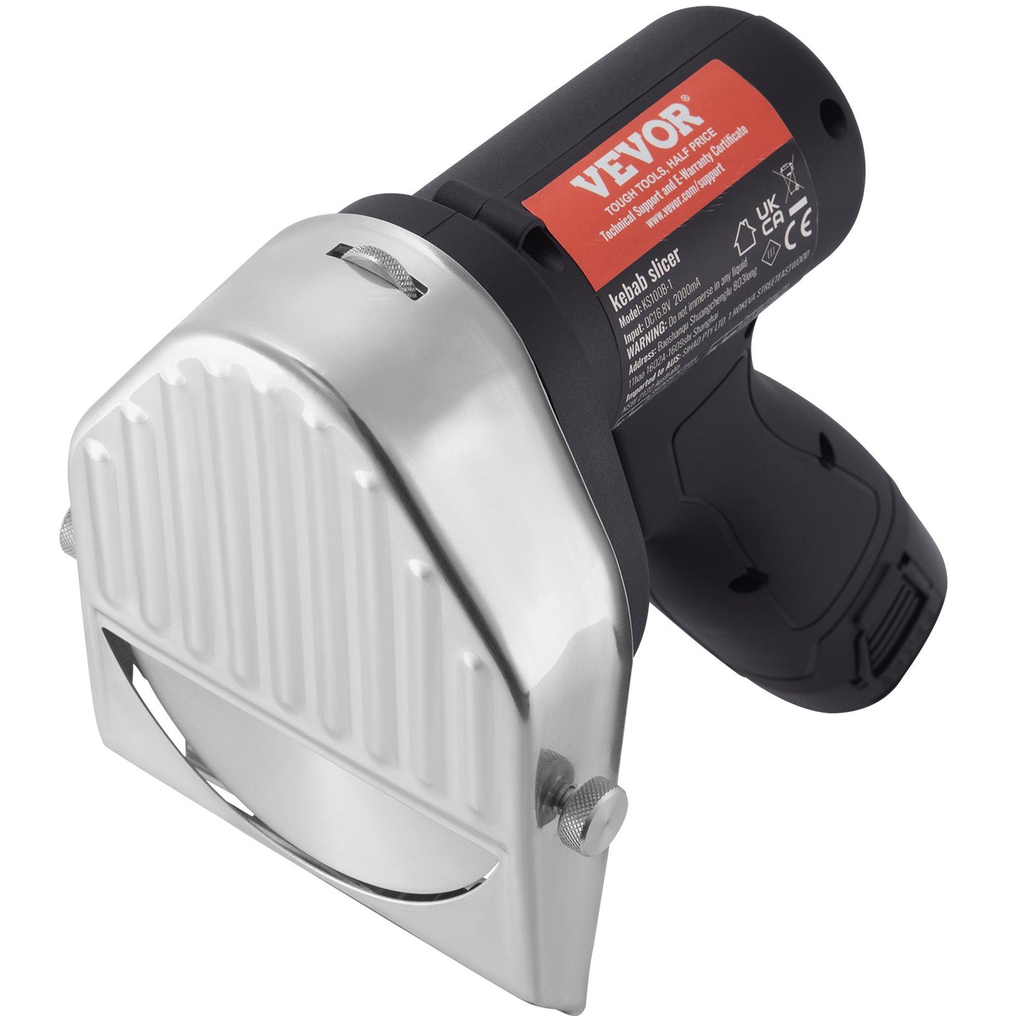 Elektrisches Shawarma-Messer, 80-W-Akku-Profi-Messer für türkische Küche, Gyros-Schneider aus Edelstahl für den gewerblichen Einsatz, Döner-Kebab-Fleischschneider mit 2 Klingen, Ø 100 mm, Schnittstärke 0–8 mm einstellbar