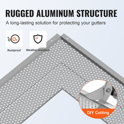 Gutter Guard, 152mm Width, Aluminum Leaf Filter DIY Gutter Cover, 52 PCS 528cm Total Length, 4mm Hole Diameter & 0.5mm Thick Raptor Gutter Guards Fits Any Roof or Gutter Type