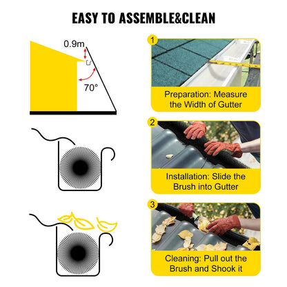 Dachrinnenbürste mit 4,57 m langen Borsten, 11 cm Durchmesser, passend für 12,7 cm Dachrinnen, verzinkter Stahldraht, werkzeuglose Selbstmontage, hält Laub und Schmutz fern