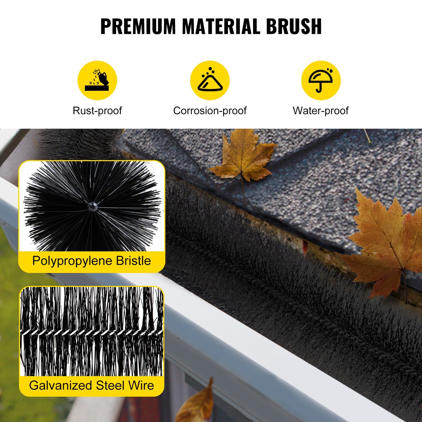Gutter Guard Brush With 30 FT Length Bristle, 4.33\"(Dia) Gutter Brush Leaf Guard Fit for 5 Inches Gutter, Galvanized Steel Wire Gutter Brush, No Tools, DIY Gutter Leaf Guard for Keep out Debris