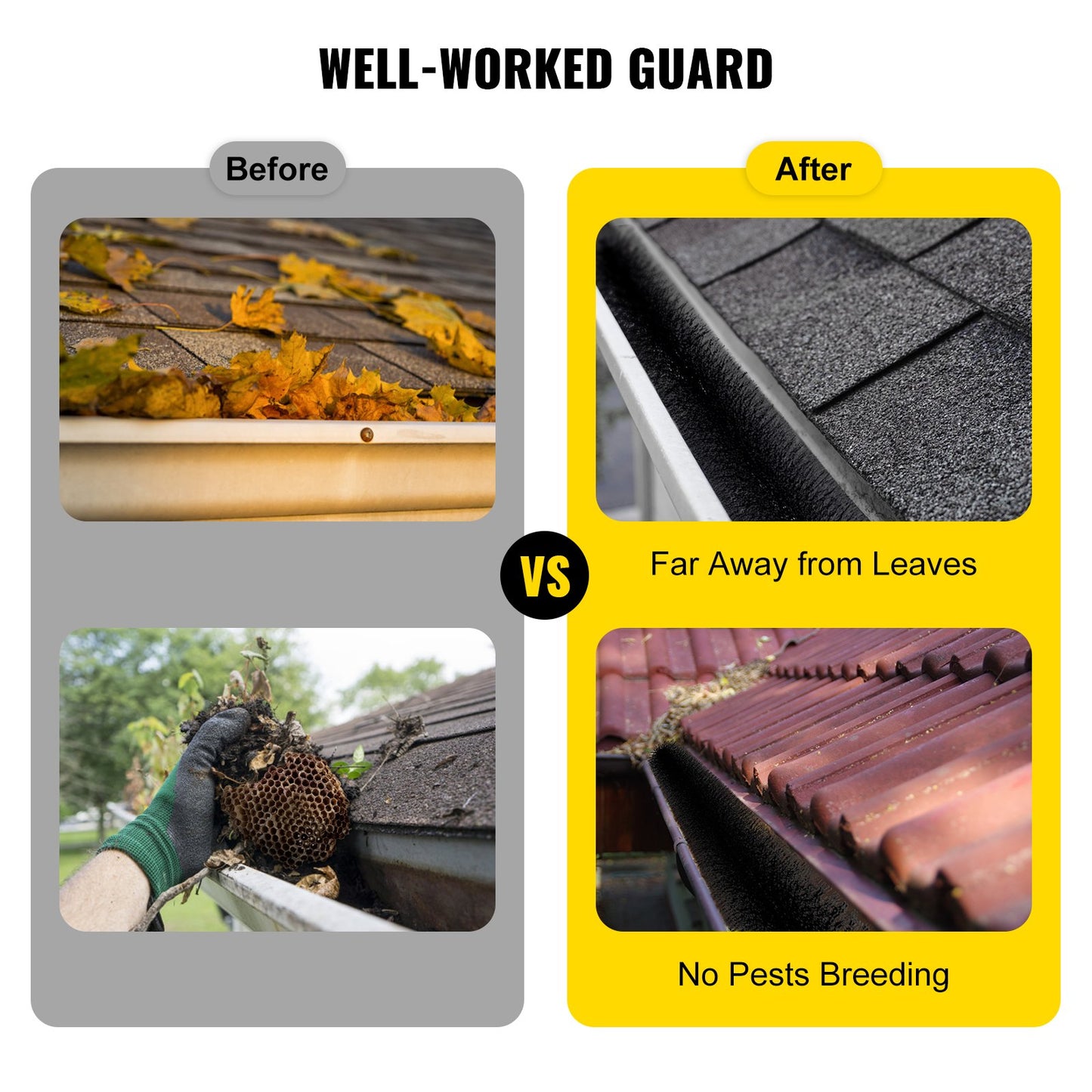 Gutter Guard Brush With 30 FT Length Bristle, 4.33\"(Dia) Gutter Brush Leaf Guard Fit for 5 Inches Gutter, Galvanized Steel Wire Gutter Brush, No Tools, DIY Gutter Leaf Guard for Keep out Debris