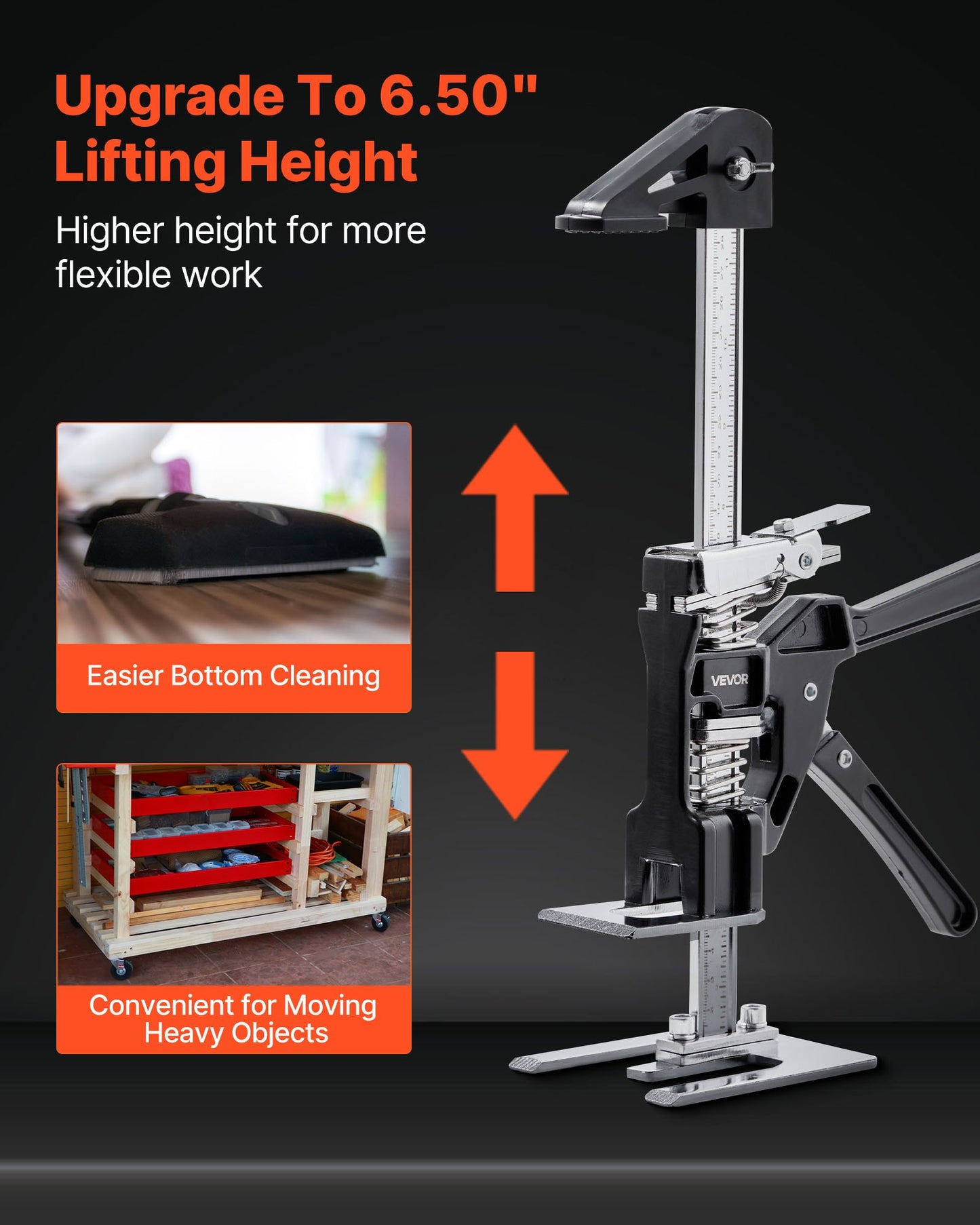 Labor Saving Arm Jack, 2 PCS 200 kg Bearing Capacity, Lifting up to 165 mm, Metal Hand Lifting Jack Tool with Magnetic Level, 2 Adjustment Modes, for Door, Window, Furniture, Woodworking, Black