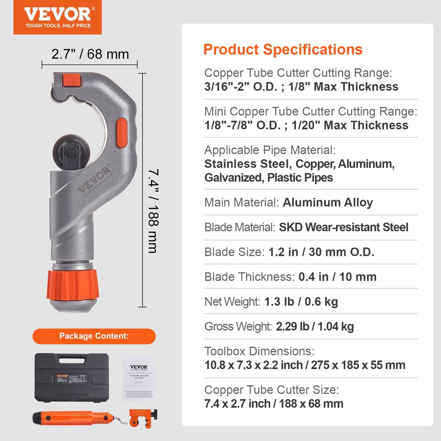 3PCS Tubing Cutter Set - Heavy Duty Pipe Cutter 3/16"-2"OD, Mini Tube Cutter 1/8"-7/8" & Deburring Tool, Professional Ultimate Pipe Cutter Set for Stainless Steel, Copper, Aluminum, Plastic Pipe