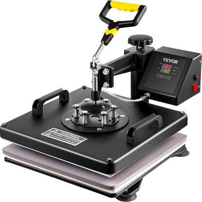 VEVR Transferpresse, 38 x 38 cm, 5-in-1-Kombigerät mit Schwenkarm für T-Shirt-Sublimation, Teflonbeschichtung, Zubehör für Tassen, Hüte und Teller inklusive, ETL/FCC-zertifiziert, Schwarz