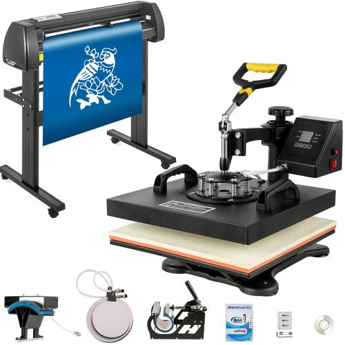 Digitale Klapp-Transferpresse 38 x 38 cm (15 x 15 Zoll) + 71 cm (28 Zoll) Vinylschneidemaschine – Software-Set