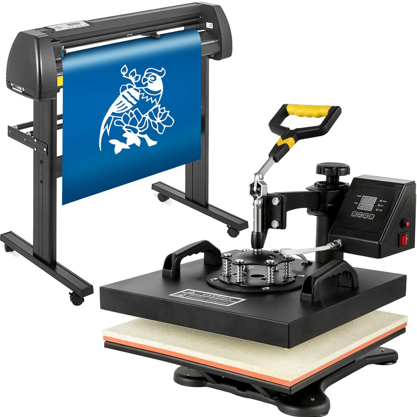 Digitale Klapp-Transferpresse 38 x 38 cm (15 x 15 Zoll) + 86 cm (34 Zoll) Vinylschneidemaschine – Software-Set