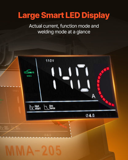 MMA-Schweißgerät, 205A 2-in-1 MMA-Lift-TIG-Elektrodenschweißgerät, tragbares IGBT-Inverter-Schweißgerät mit Digitalanzeige, Hot Start Arc Force Anti-Stick (Liftbrenner nicht im Lieferumfang enthalten)