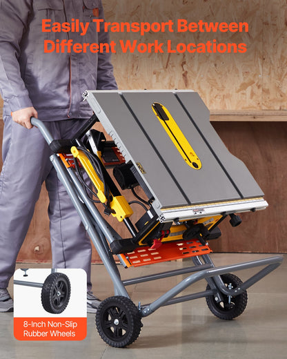 Portable Table Saw Stand, 159 kg/350 lbs Load Capacity, Rolling Foldable Table Saw Table with 203 mm/8 inches Rubber Wheels, Heavy Duty Construction, Easy Storage, Universal for Most Brands of Table Saws