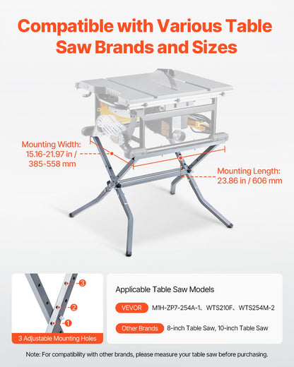 Table Saw Folding Stand, 350 lbs / 158.76 kg Load Capacity, Portable Compact Table Saw Stand, Heavy Duty Construction, Easy Storage, Foldable Design, Universal for Most Brands of Table Saws