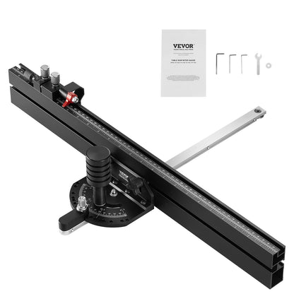 Precision Miter Gauge, Standard Slot 19 x 9.5 mm, Aluminum Alloy Table Saw Miter Gauge with 61 cm Grating 15 Angle Stops Adjustable Spring Loaded Plunger and Removable Disc, for Woodworking