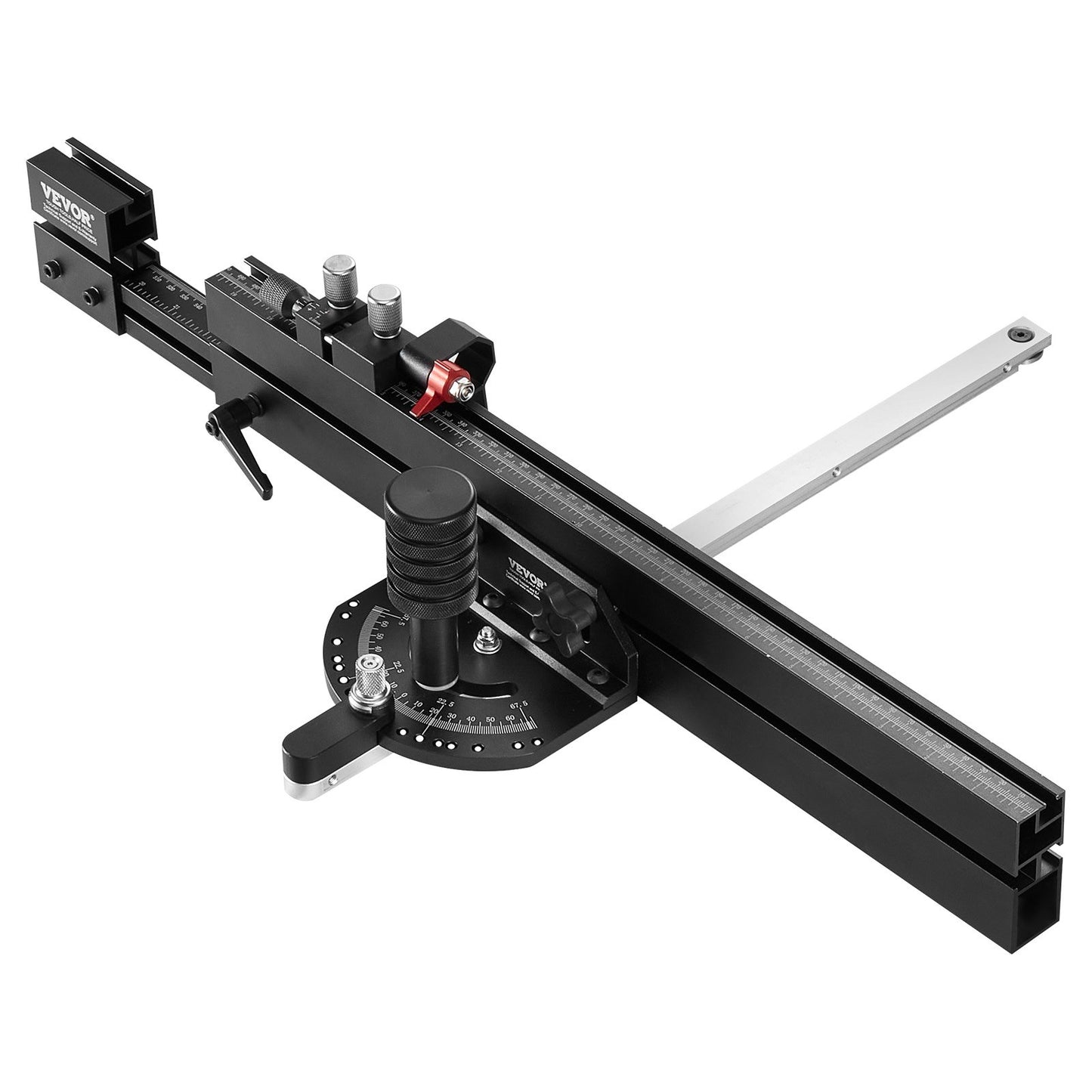 Precision Miter Gauge, Standard Slot 19 x 9.5 mm, Aluminum Alloy Table Saw Miter Gauge with 48-89 cm Grating 15 Angle Stops Adjustable Spring Loaded Plunger and Removable Disc, for Woodworking